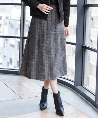 Tiaclasse 【洗える】大人華やかなツイードフレアスカート チャコールグレー