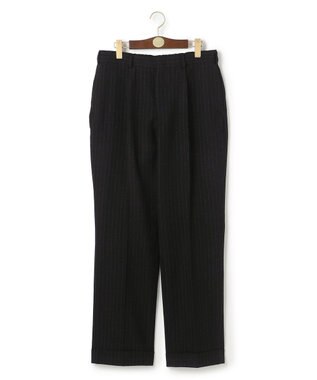 J.PRESS MEN 【J.PRESS ORIGINALS】Wool Silk Angola Chalk Stripes Spindle 1Tuck Piped Stem Slacks / Japan Made ブラック系1