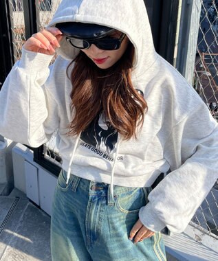 WEGO ガールプリントプルパーカー 杢グレー