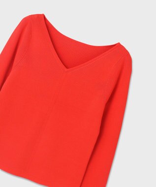 GRACE CONTINENTAL リブVネックニットトップ レッド