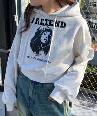 WEGO ガールプリントプルパーカー 杢グレー