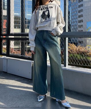 WEGO ガールプリントプルパーカー 杢グレー