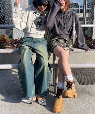 WEGO ガールプリントプルパーカー 杢グレー