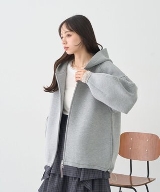 earth music&ecology 【軽量】ダンボールニットフーディーブルゾン Gray Mixture