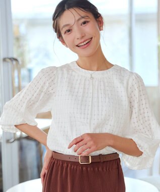 Tiaclasse シアーチェックブラウス オフホワイト