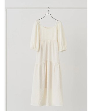earth music&ecology ２ｗａｙパフスリーブ表面感ワンピース Off White