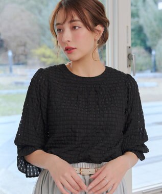 Tiaclasse シアーチェックブラウス ブラック