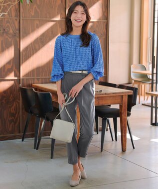 Tiaclasse シアーチェックブラウス ブルー