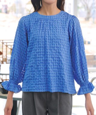 Tiaclasse シアーチェックブラウス ブルー