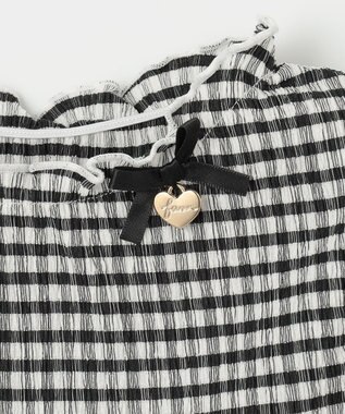 ANY KIDS シアー ギンガム 七分袖 Tシャツ ブラック