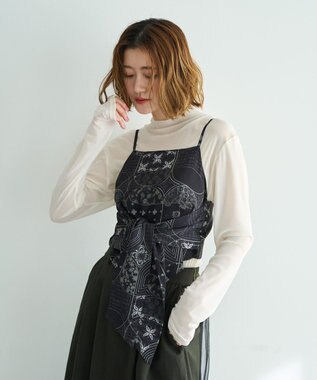 YECCA VECCA スカーフ柄オーバーキャミ Black