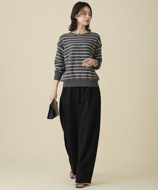 自由区 コットンポリミドルゲージボーダー ニット グレー×イエロー