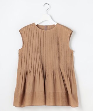 自由区 S 【涼やか】エアリーコットンリップピンタックフレンチスリーブ ブラウス ベージュ