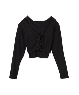 WEGO レイヤードレースアップ長袖トップス ブラック
