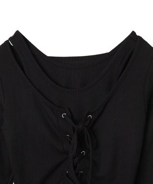 WEGO レイヤードレースアップ長袖トップス ブラック