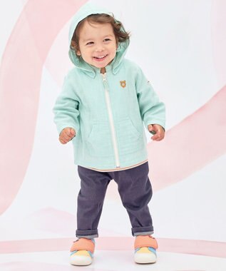 MIKI HOUSE HOT BISCUITS 【80-120cm】二重織ガーゼ素材 パーカ アイスグリーン