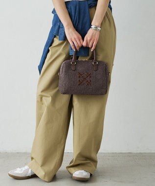 russet ナイロンラフィアミニボストンバッグ(CE-1715) D.Brown