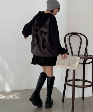 WEGO グラフィックニットパーカー ブラック