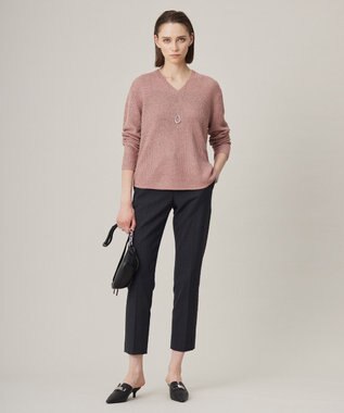 ICB L 【洗える】 ペーパーブレンドシャインニット Vネックプルオーバー フラミンゴ系