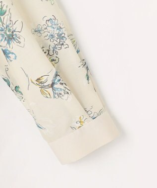 自由区 L エアリーローン花柄プリント ブラウス ベージュ×ブルー