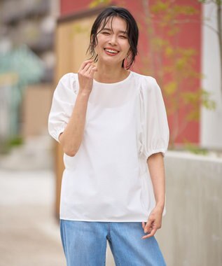 ANY サッカーギャザーバックペプラムブラウス ホワイト