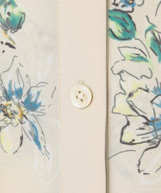 自由区 L エアリーローン花柄プリント ブラウス ベージュ×ブルー