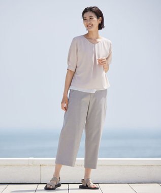 J.PRESS LADIES 【WEB限定カラーあり・セットアップ対応・洗える・撥水・防汚】コットンFITTYシャーク ワイド アンクル パンツ ベージュ系