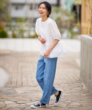 ANY サッカーギャザーバックペプラムブラウス ホワイト