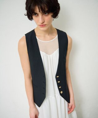 GRACE CONTINENTAL リネン混ツイルジレ ブラック