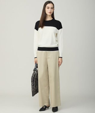 ICB ハイゲージソフトウール ニットプルオーバー オフホワイト×ブラック系