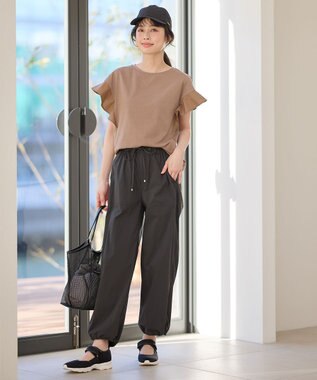 ANY 【洗濯機可/ウエストゴム】パラシュートパンツ ブラック