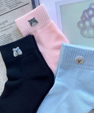 WEGO アニマルプリントショートソックス サックス