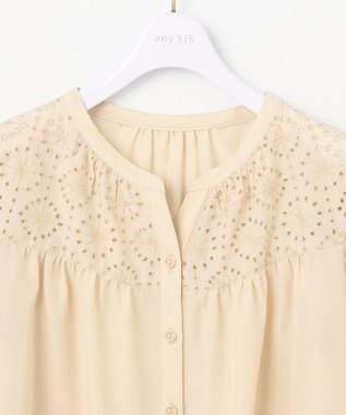 ANY SIS S 【洗える】エンブロイダリーコンビ ブラウス ライトイエロー
