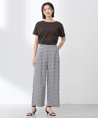 J.PRESS LADIES S 【洗える】アセVisギンガム イージー パンツ スレート×ベージュ系