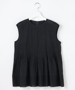 自由区 S 【涼やか】エアリーコットンリップピンタックフレンチスリーブ ブラウス ネイビー