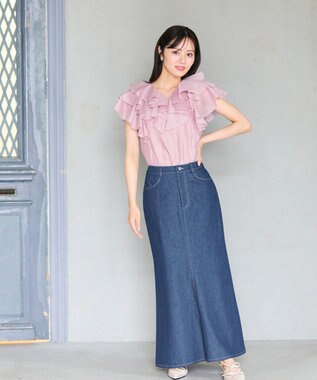 Feroux レースアップマーメイド スカート ネイビー系