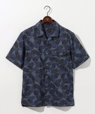JOSEPH ABBOUD MOUNTAIN 【通気性・腰ポケット付き】ジャングルリーフプリント 半袖シャツ ネイビー系6