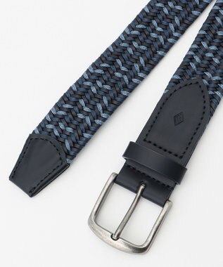 JOSEPH ABBOUD 【キングサイズ・伸びる】ダブルメランジレザーメッシュ ベルト ネイビー系