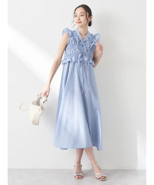 earth music&ecology ＳＥＴ２点シャーリングビスチェ×シャツワンピース Sax