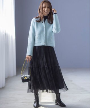 組曲 L ラメチュールプリーツ スカート ブラック系