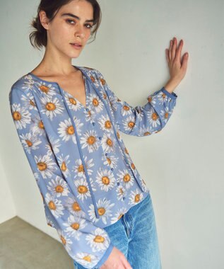 GRACE CONTINENTAL マーガレットフラワープリントブラウス ブルー