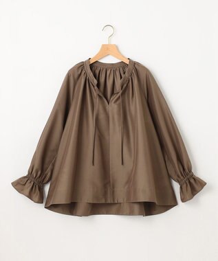 組曲 S 【洗える・涼感】シアーボイルギャザー ブラウス ダークブラウン系