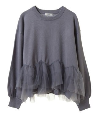 earth music&ecology チュールヘムニットプルオーバー Charcoal Gray