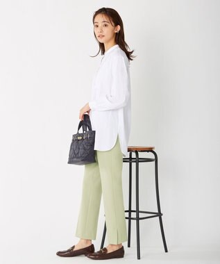 J.PRESS LADIES 【洗える】40/2NEWESTバックピーチ テーパード パンツ ライトグリーン系