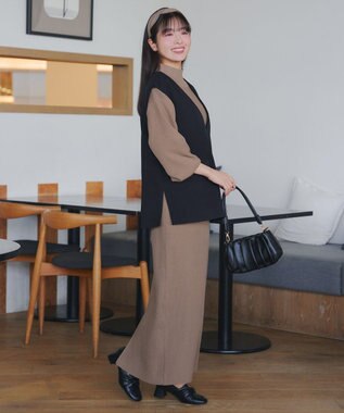 Tiaclasse 【2点セット】ニットトップス＋スカートセットアップ モカ