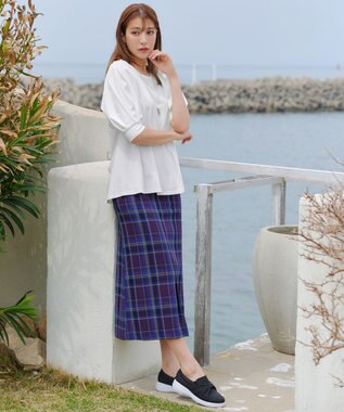 Tiaclasse 【洗える】カラミチェックスカート ブルー