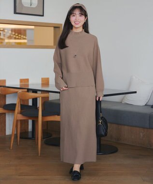 Tiaclasse 【2点セット】ニットトップス＋スカートセットアップ モカ