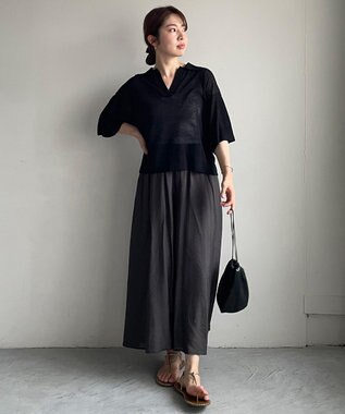 UNFILO L フロスティコットン スキッパーニット ブラック