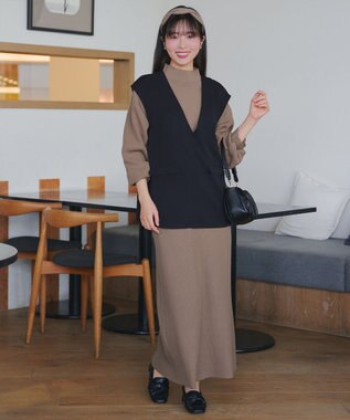 Tiaclasse 【2点セット】ニットトップス＋スカートセットアップ モカ