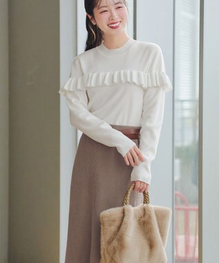 Tiaclasse 【2点セット】ニットトップス＋スカートセットアップ モカ